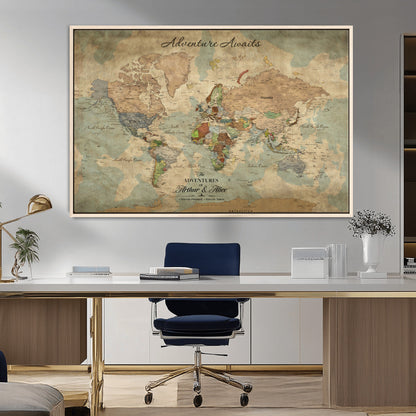 60798273-MGV-CV-30X20-Custom Push Pin World Map Wall Canvas Print – Personalized Travel Tracker with Pins – Framed Custom Quotie Canvas for Home Office Decor
