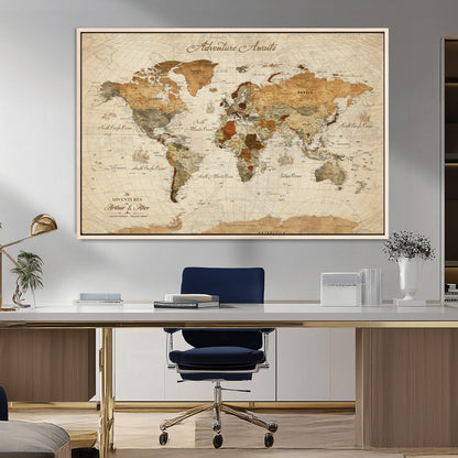 64295326-MGV-CV-30X20-Custom Push Pin World Map Wall Canvas Print – Personalized Travel Tracker with Pins – Framed Custom Quotie Canvas for Home Office Decor