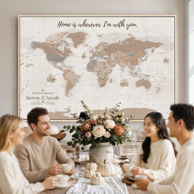 Personalized Push Pin Travel Map Canvas Print, Honeymoon and Anniversary Gift, Family Room and Hallway Decor