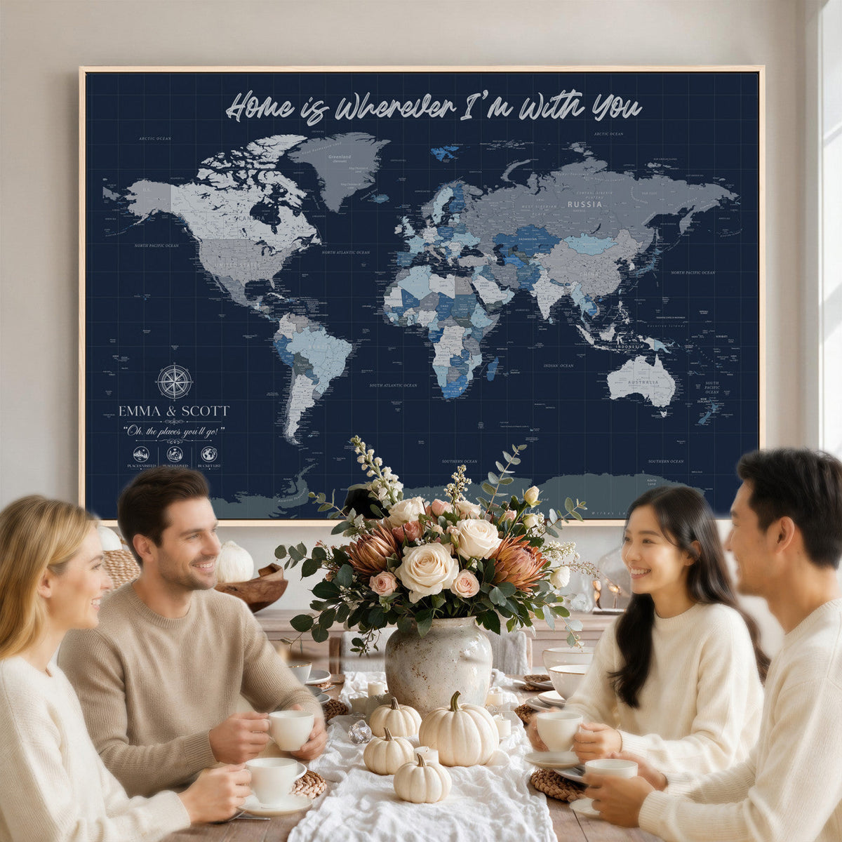NEWMAP-18-MGV-CV-36X24 - Custom Push Pin World Map Wall Art Canvas Print | Personalized Travel Tracker with Pins Framed Large Print - NEWMAP-18