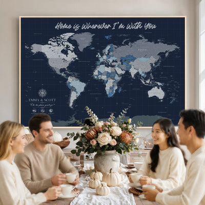 NEWMAP-18-MGV-CV-36X24 - Custom Push Pin World Map Wall Art Canvas Print | Personalized Travel Tracker with Pins Framed Large Print - NEWMAP-18