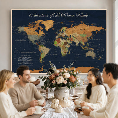 84352304-MGV-CV-36X24 - Custom Push Pin Travel Map Canvas Print, Honeymoon and Anniversary Gift, Living Room and Dining Room Decor