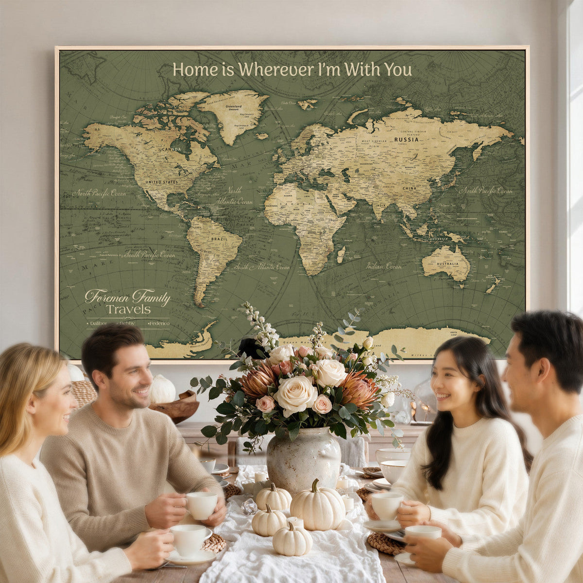 31715895-MGV-CV-36X24 - Custom Push Pin World Map Wall Art Canvas Print | Personalized Travel Tracker with Pins Framed Large for Home and Office Decor