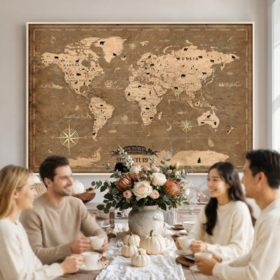 16235283-MGV-CV-36X24 - Custom World Travel Map Wall Art with Pins, Family Travel Tracker, Living Room and Bedroom Decor