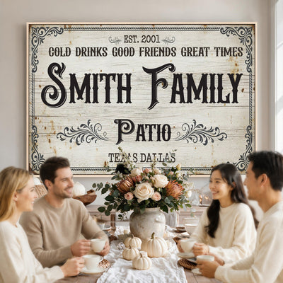 82858529-MGV-CV-36X24 - Custom Family Patio Sign Wall Art Canvas Print, Personalized Rustic Backyard Decor