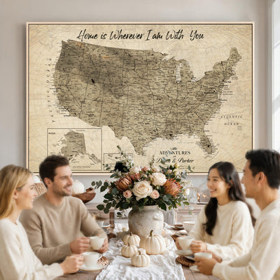 25440520-MGV-CV-36X24 - Detailed Personalized Push Pin United States Map Wall Art, States Visited Map, Office and Hallway Decor