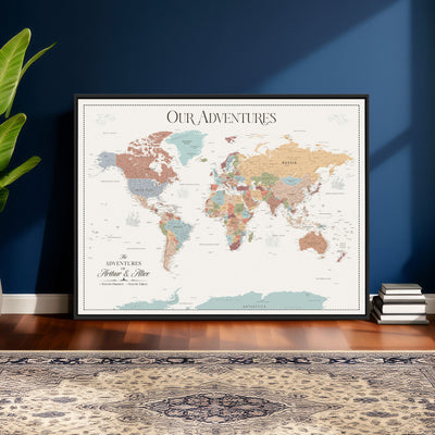NEWMAP-4-MGV-CV-36X24 - Push Pin Customize World Map with Pins Board Wall Art Canvas Print