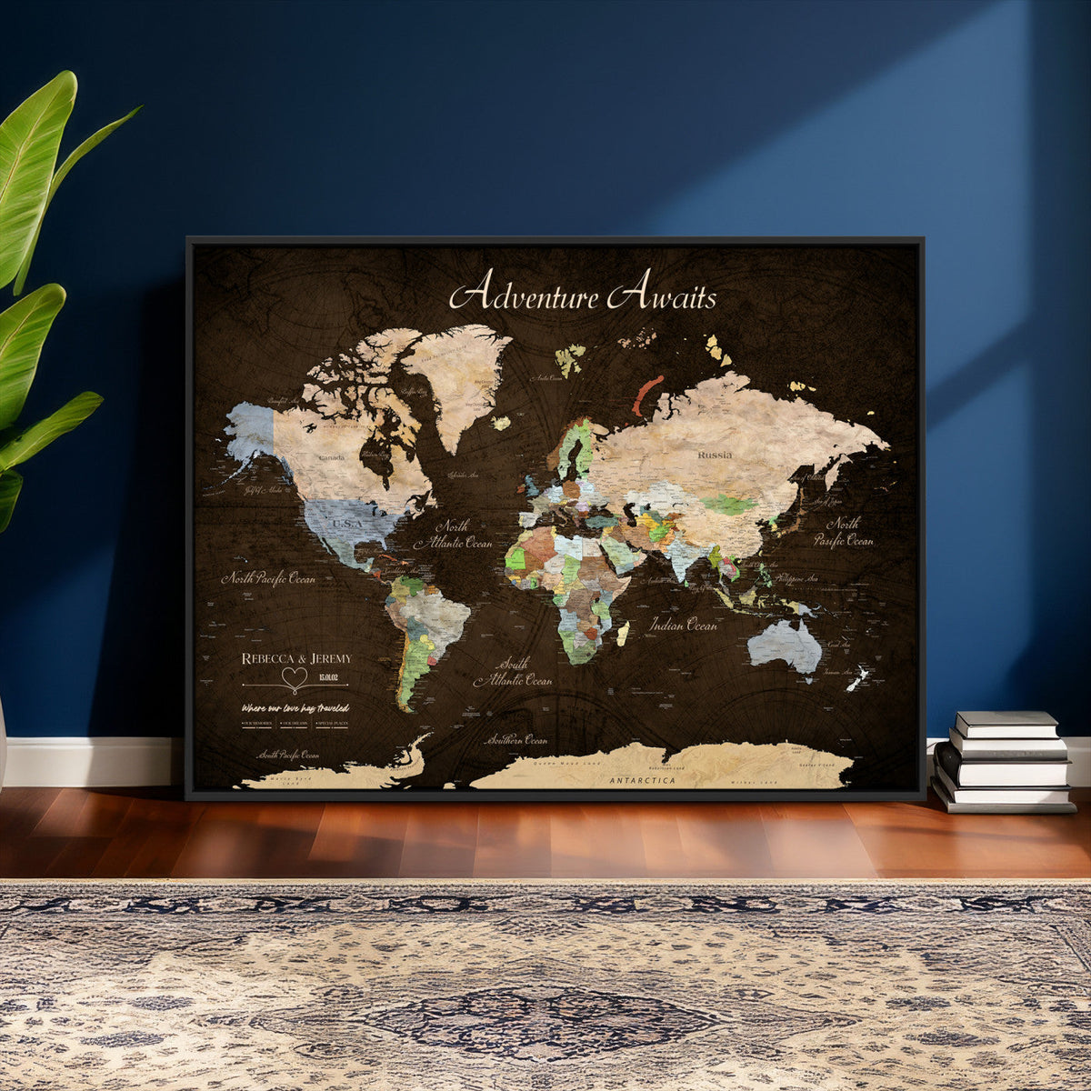 95753799-MGV-CV-36X24 - Custom Push Pin World Map Canvas Print | Personalized Travel Map Wall Art