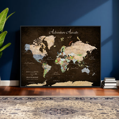 95753799-MGV-CV-36X24 - Custom Push Pin World Map Canvas Print | Personalized Travel Map Wall Art
