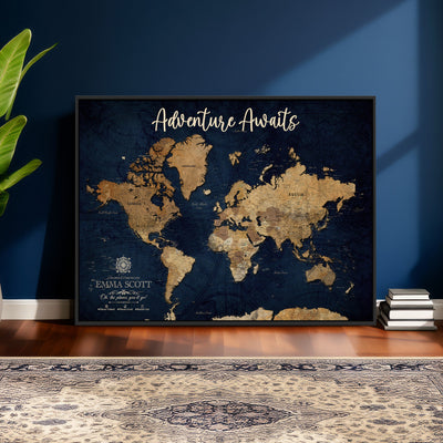 44399597-MGV-CV-36X24 - Custom Push Pin World Map Canvas Print | Personalized Travel Map Wall Art