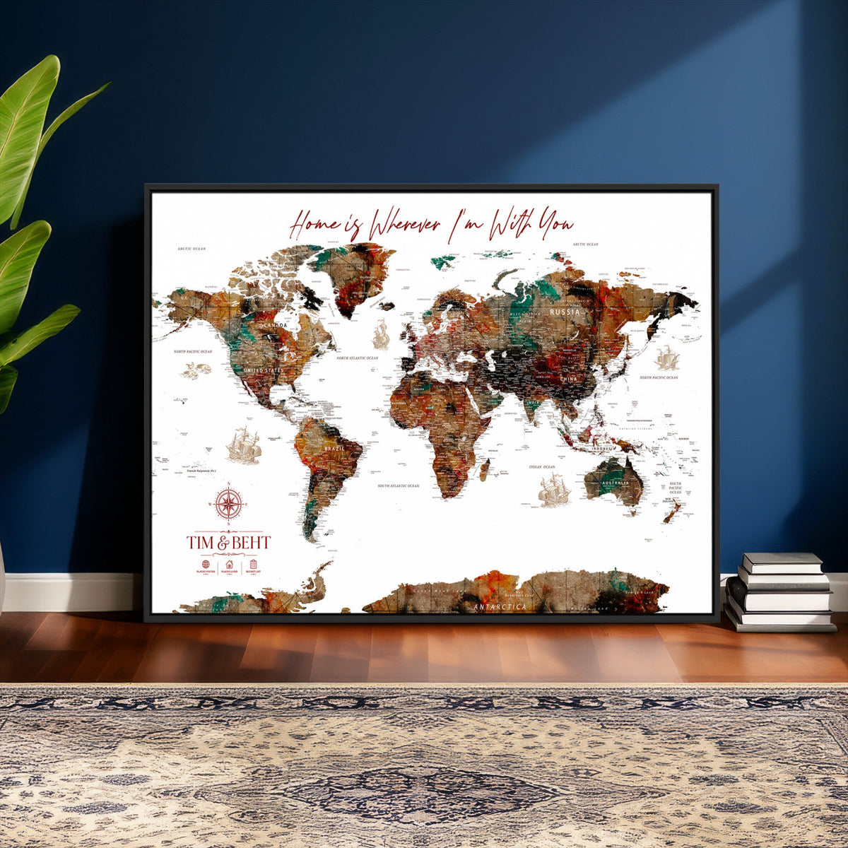 116MESUT-MGV-CV-36X24 - Custom Push Pin World Map Canvas Print | Personalized Travel Map Wall Art