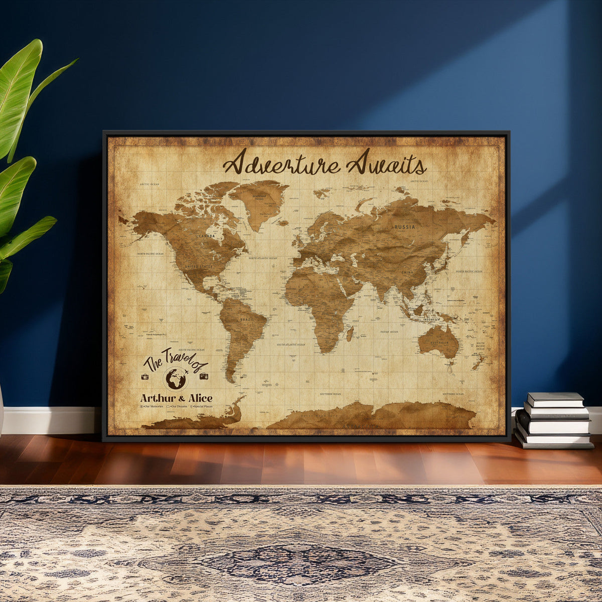 43427501-MGV-CV-36X24 - Custom Push Pin World Map Canvas Print | Personalized Travel Map Wall Art