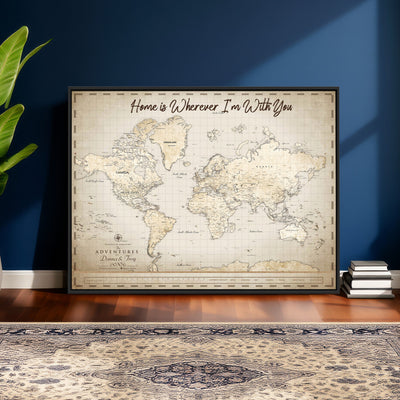 40086720-MGV-CV-36X24 - Custom Push Pin World Map Canvas Print | Personalized Travel Map Wall Art