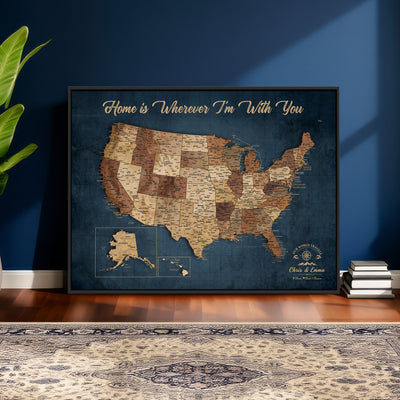 87620242N-MGV-CV-36X24 - Personalized USA Push Pin Travel Map Wall Art Canvas Print | Custom United States Map, Push Pin Map - USA Bucket List Map
