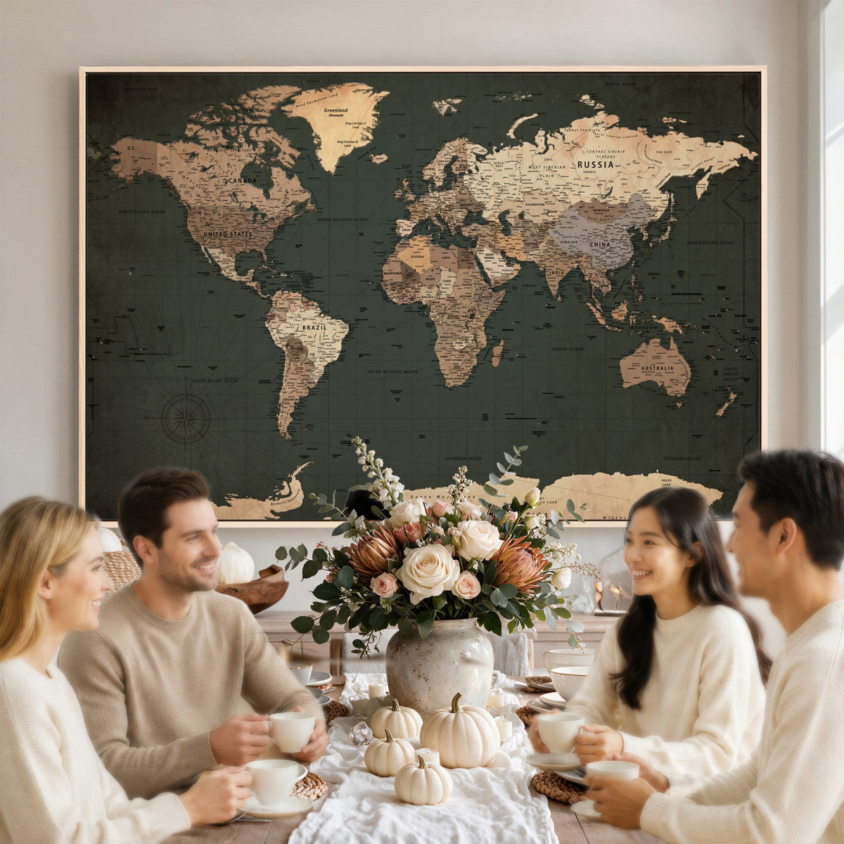 42327656-MGV-CV-36X24 - Extra Large Framed Personalize Push Pin World Map Wall Art Canvas Print for Travel Tracking - NEWMAP-116