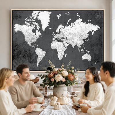 78574966-MGV-CV-36X24 - Extra Large Framed Personalize Push Pin World Map Wall Art Canvas Print for Travel Tracking - NEWMAP-128