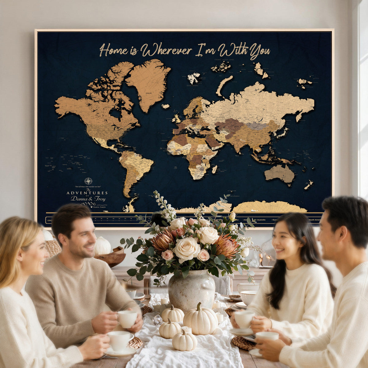 13903533-MGV-CV-36X24 - Extra Large Framed Personalize Push Pin World Map Wall Art Canvas Print for Travel Tracking - NEWMAP-152