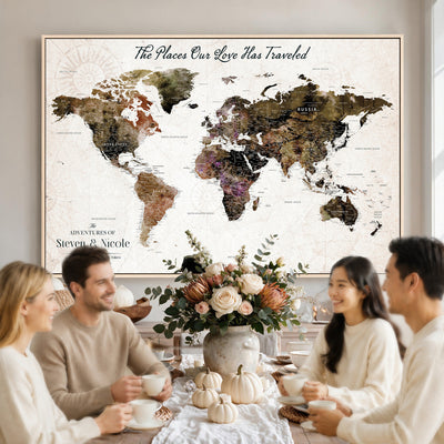 18074626D3D-MGV-CV-36X24 - Extra Large Framed Personalized Push Pin World Map Wall Art Canvas Print for Travel Tracking
