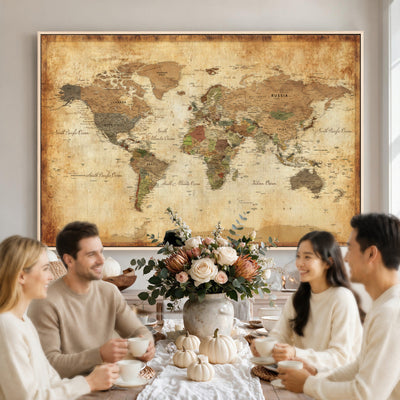 26621467D-MGV-CV-36X24 - Custom Push Pin World Map Wall Art Canvas Print – Personalized Travel Tracker with Pins Framed Large for Home and Office Decor