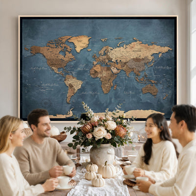81949666D-MGV-CV-36X24 - Custom Push Pin World Map Wall Art Canvas Print – Personalized Travel Tracker with Pins Framed Large for Home and Office Decor