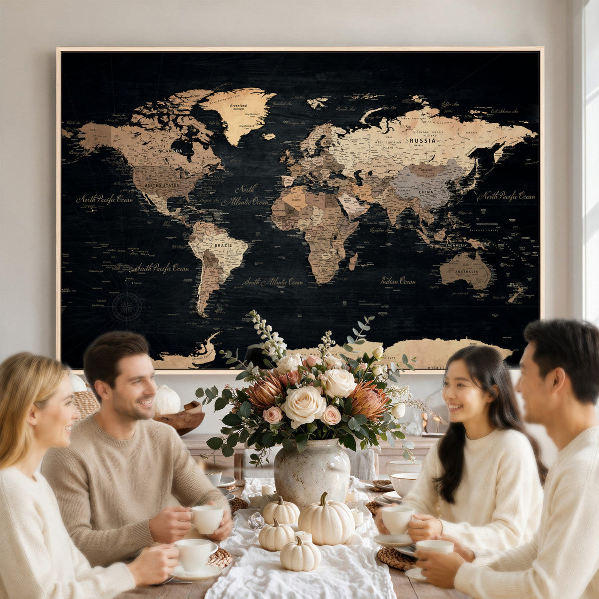 55335455D-MGV-CV-36X24 - Custom Push Pin World Map Wall Art Canvas Print – Personalized Travel Tracker with Pins Framed Large for Home and Office Decor