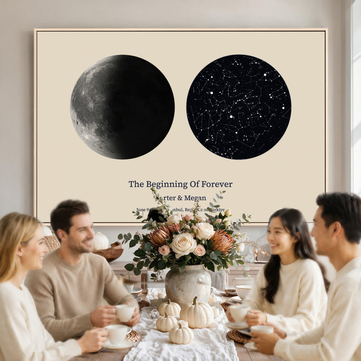 CSTM914LIRIKD-MGV-CV-36X24 - Moon and Stars Canvas Print – Personalized Moon Phase and Star Map Wall Art