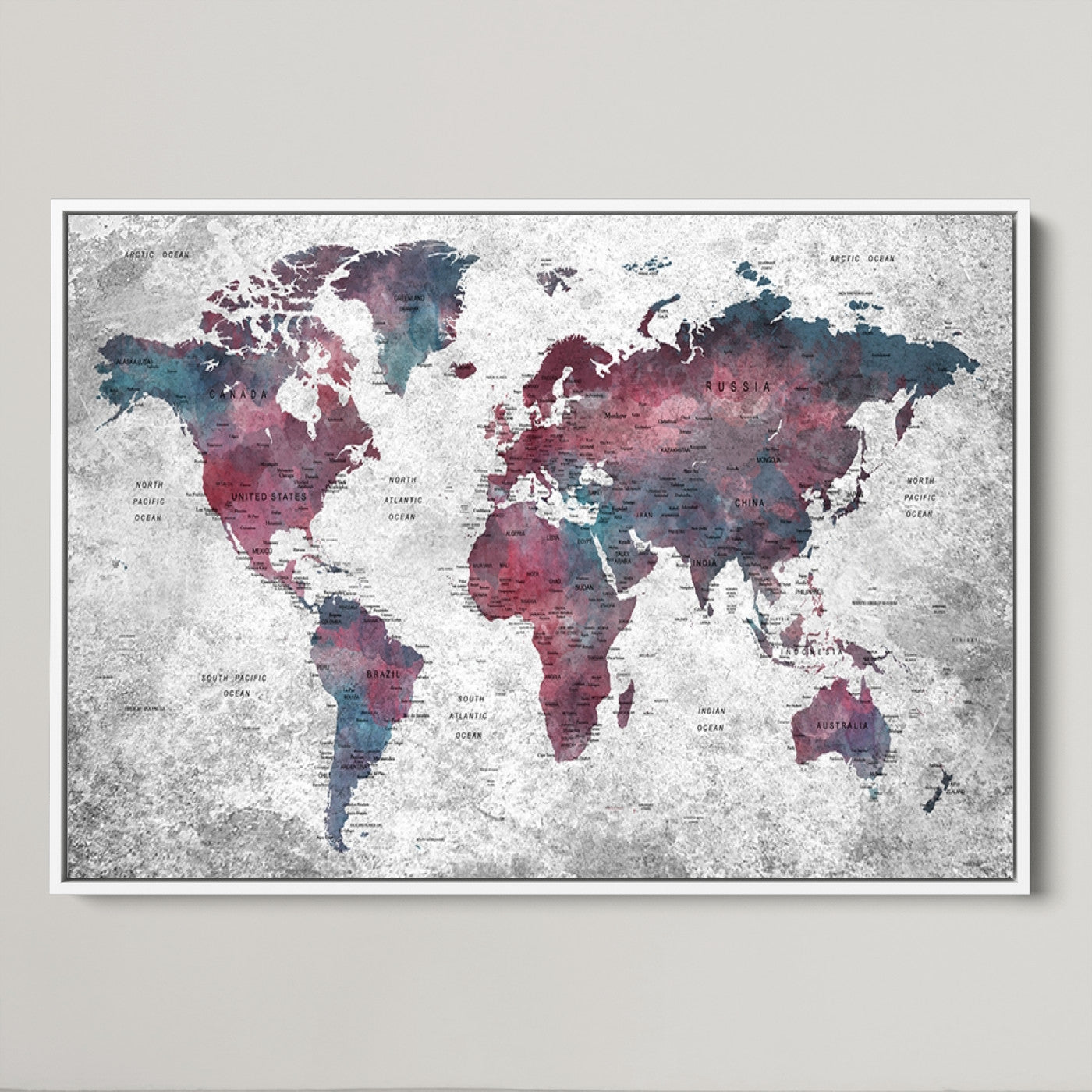 Push Pin World Map Canvas Print – Framed Wall Art for Couples to Track Their Travels – Anniversary Gift or Home Adventure Decor