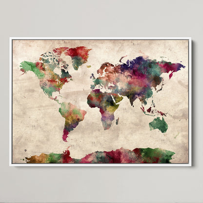 Push Pin World Map Canvas Print – Framed Wall Art for Couples to Track Their Travels – Anniversary Gift or Home Adventure Decor