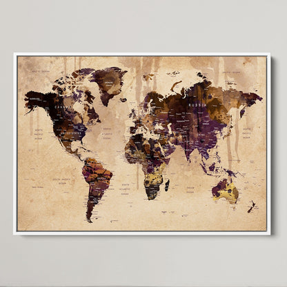 Push Pin World Map Canvas Print – Framed Wall Art for Couples to Track Their Travels – Anniversary Gift or Home Adventure Decor