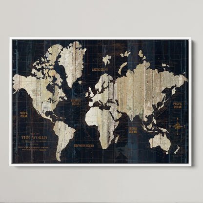 Push Pin World Map Canvas Print – Framed Wall Art for Couples to Track Their Travels – Anniversary Gift or Home Adventure Decor