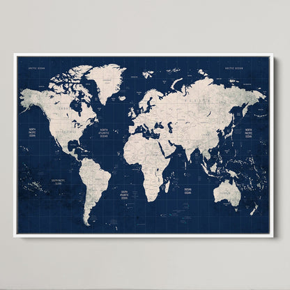 Push Pin World Map Canvas Print – Framed Wall Art for Couples to Track Their Travels – Anniversary Gift or Home Adventure Decor