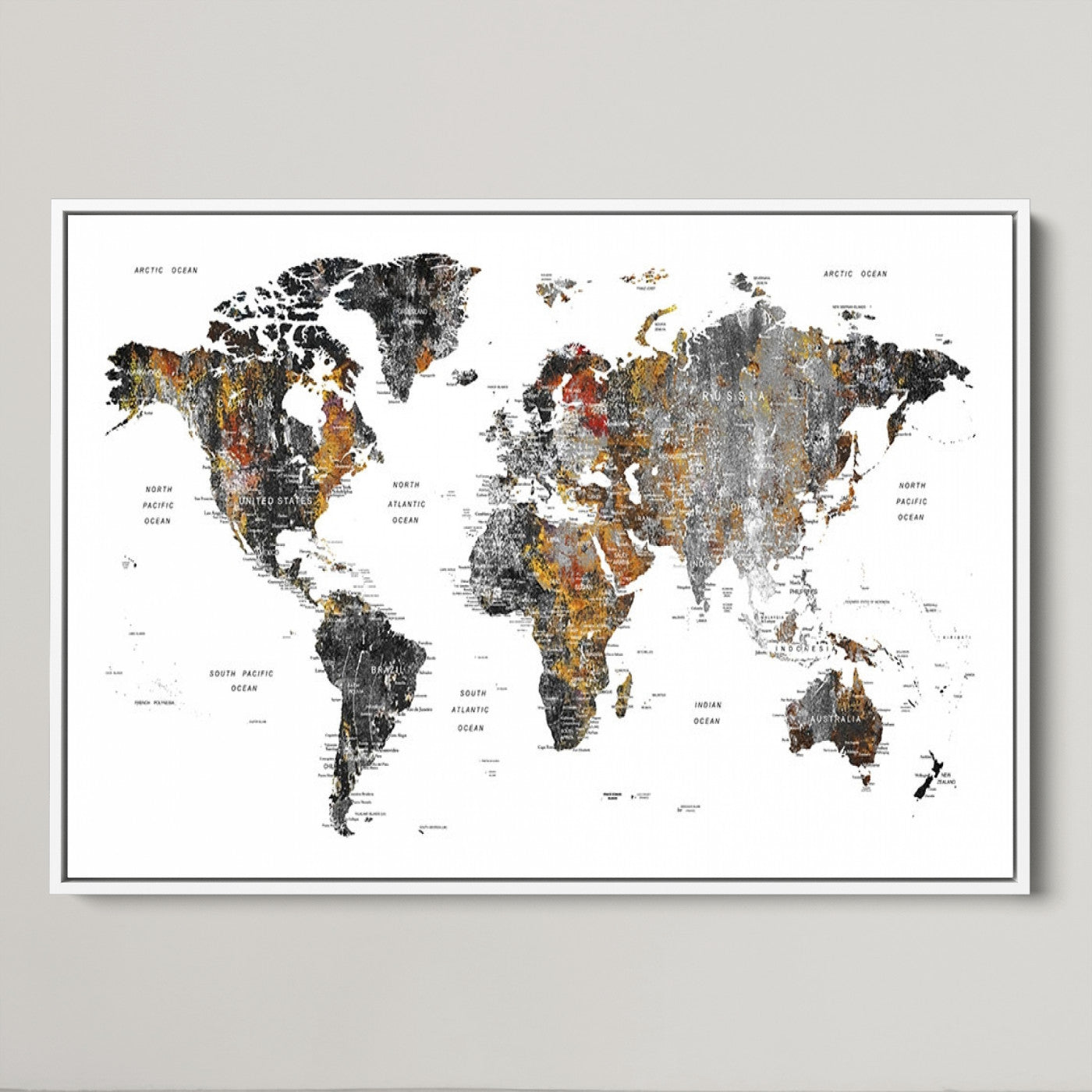 Push Pin World Map Canvas Print – Framed Wall Art for Couples to Track Their Travels – Anniversary Gift or Home Adventure Decor