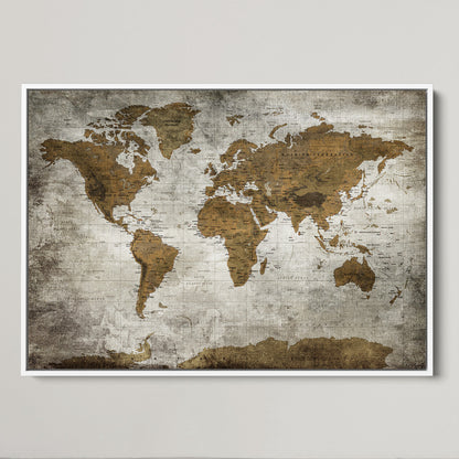 Push Pin World Map Canvas Print – Framed Wall Art for Couples to Track Their Travels – Anniversary Gift or Home Adventure Decor