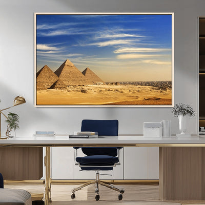 18193-MGV-CV-36X24-Majestic Ancient Wonders Wall Art Canvas Print, Golden Desert Under Endless Blue Sky Desert Sands Under Endless Blue Sky Artwork for Home Office