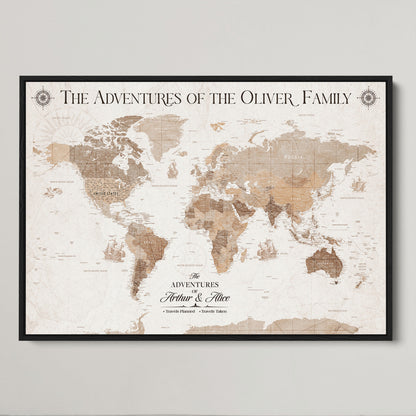 58395047-MGV-CV-36X24-Personalized Framed World Map Canvas Wall Art Print – Custom Push Pin Travel Tracker Lover - Custom World Map on Canvas