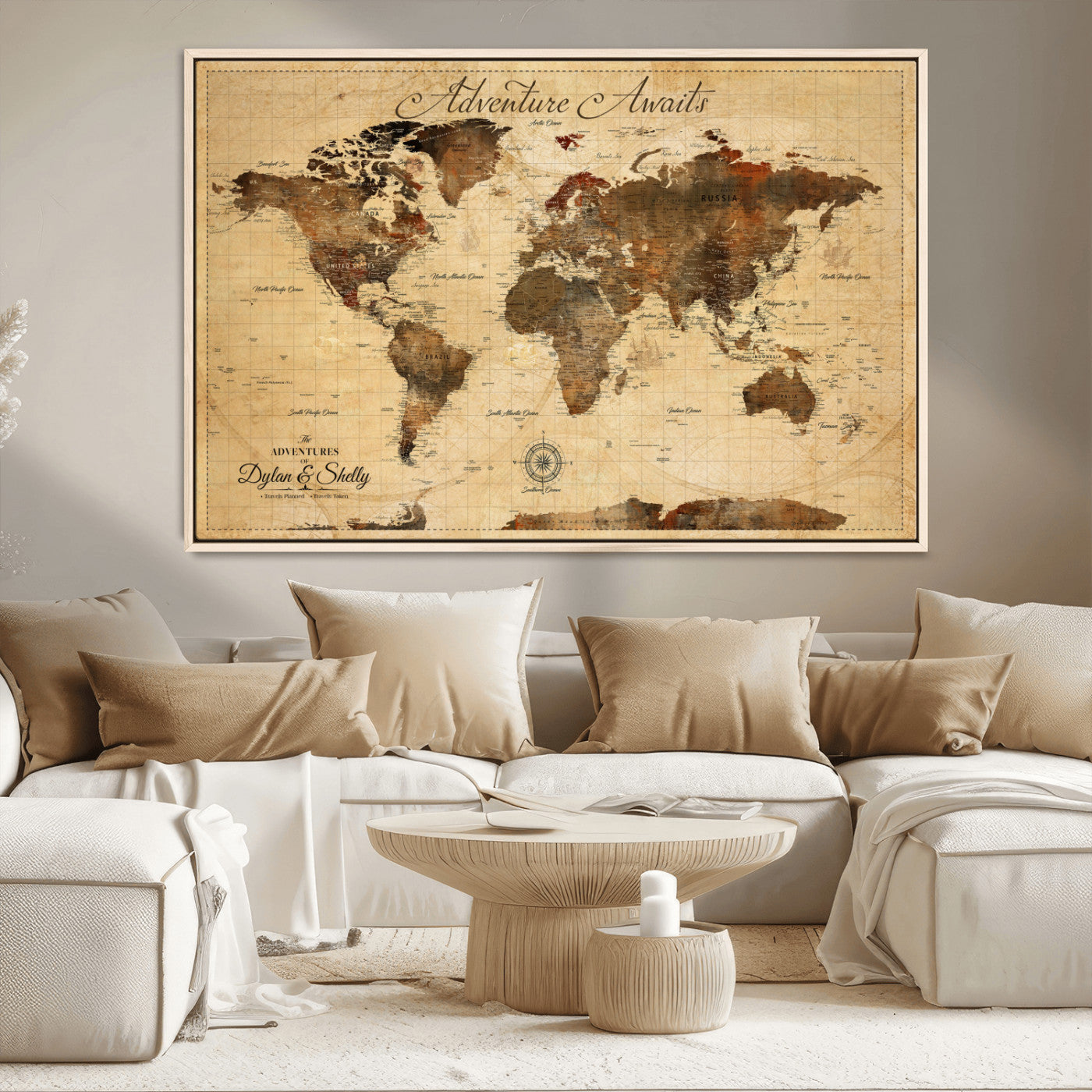 57497711-MGV-CV-36X24-Personalized World Map Canvas Print - Customizable Push Pin Framed World Map Print on Canvas - Custom Quote on Map Print