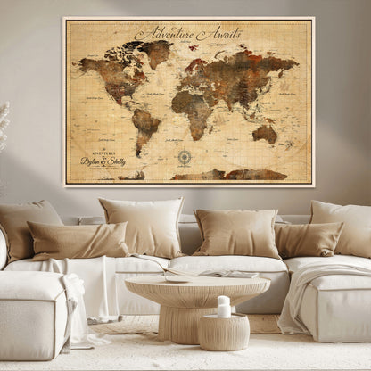 57497711-MGV-CV-36X24-Personalized World Map Canvas Print - Customizable Push Pin Framed World Map Print on Canvas - Custom Quote on Map Print