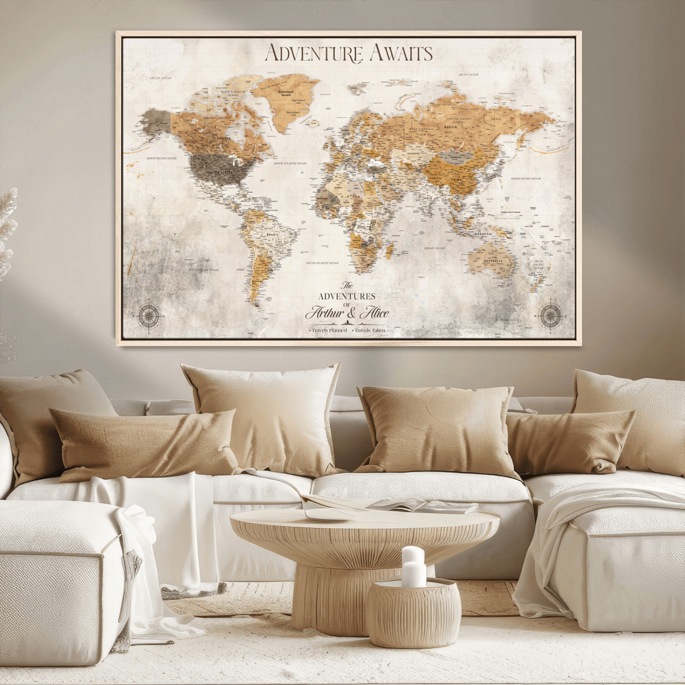 99422096-MGV-CV-30X20-Custom Push Pin World Map Wall Canvas Print – Personalized Travel Tracker with Pins – Framed Custom Quotie Canvas for Home Office Decor
