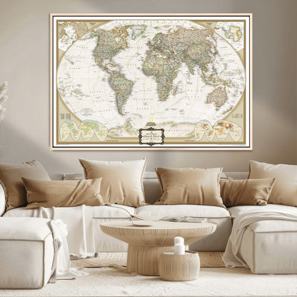 Custom Push Pin World Map Wall Art Canvas Print – Personalized National Geopraphic Map for Travel Plan – Framed Customize Animal Map for Stady Room Decor