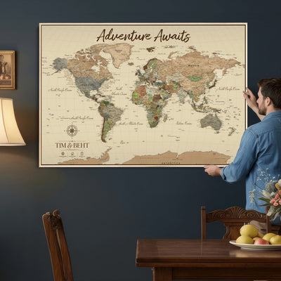 72027187-MGV-CV-36X24 - Custom Push Pin World Map Wall Art Canvas Print | Personalized Travel Tracker with Pins Map Print - NEWMAP-23