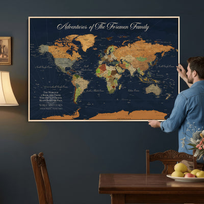 84352304-MGV-CV-36X24 - Custom Push Pin Travel Map Canvas Print, Honeymoon and Anniversary Gift, Living Room and Dining Room Decor