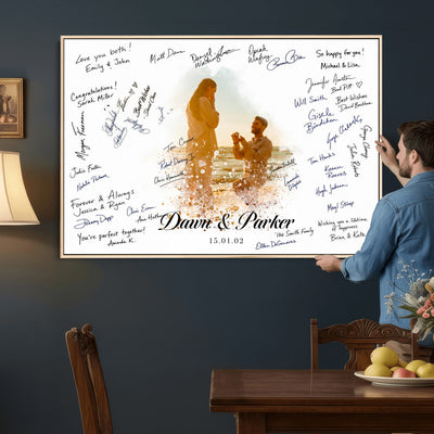 75692697-MGV-CV-36X24 - Wedding Guest Book Alternative Wall Art Canvas Print, Personalized Couple Photo Guestbook Wedding Signature Poster, Custom Couple Photo Guestbook Canvas, Bridal Shower Reception Decor