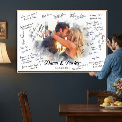 14788122-MGV-CV-36X24 - Wedding Guest Book Alternative Wall Art Canvas Print, Personalized Couple Photo Guestbook Wedding Signature Poster, Custom Couple Photo Guestbook Canvas, Bridal Shower Reception Decor
