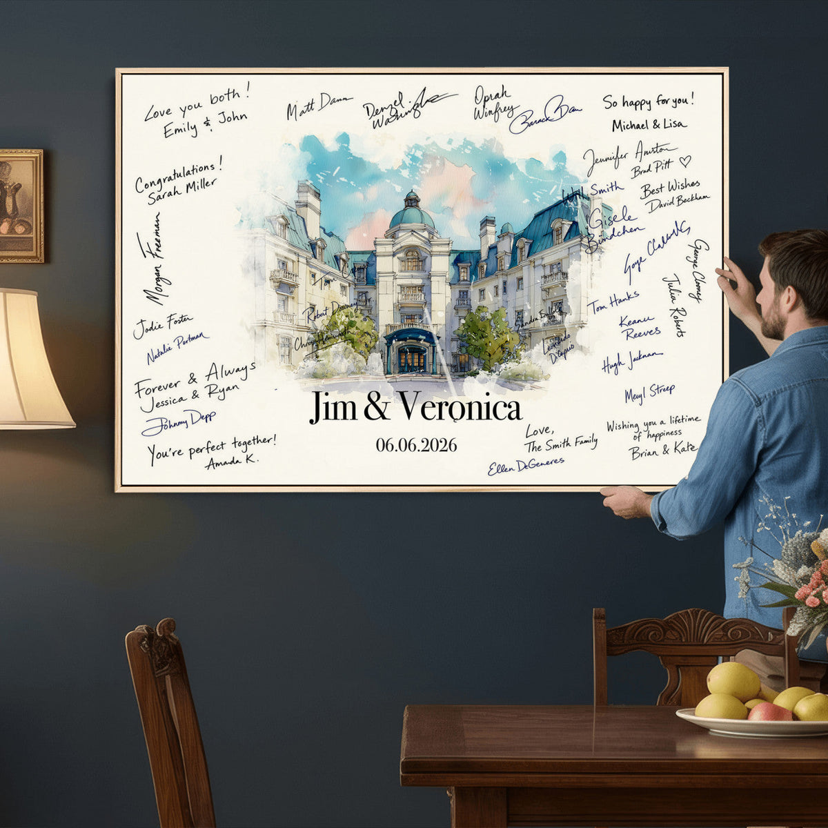 92760374-MGV-CV-36X24 - Wedding Guest Book Alternative Wall Art Canvas Print, Personalized Couple Photo Guestbook Wedding Signature Poster, Custom Couple Photo Guestbook Canvas