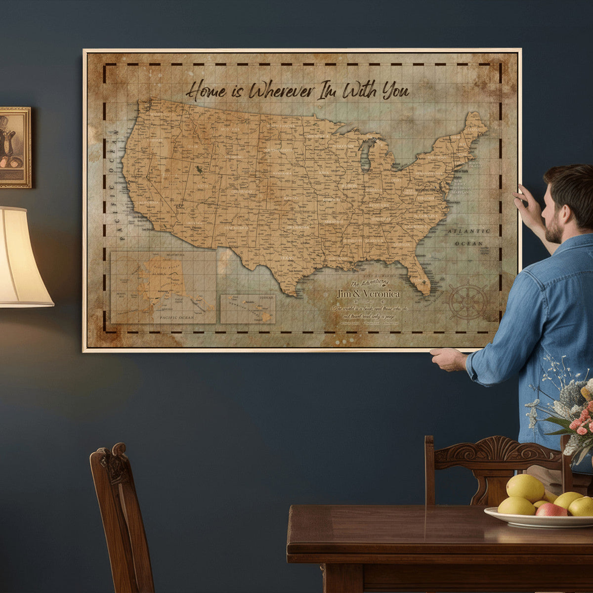 87620242-MGV-CV-36X24 - Personalized USA Push Pin Travel Map Wall Art Canvas Print | Custom United States Map | Push Pin Map - USA Bucket List Map
