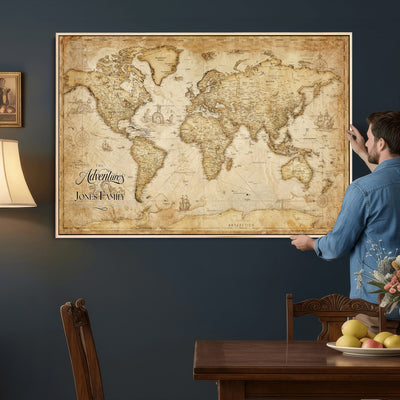 60956619-MGV-CV-36X24 - Custom Push Pin World Map Canvas Print | Personalized Travel Map Wall Art