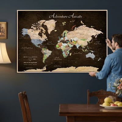 95753799-MGV-CV-36X24 - Custom Push Pin World Map Canvas Print | Personalized Travel Map Wall Art