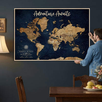 44399597-MGV-CV-36X24 - Custom Push Pin World Map Canvas Print | Personalized Travel Map Wall Art