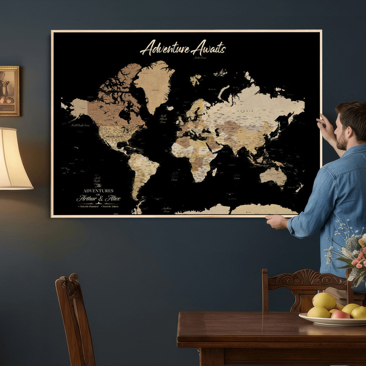 88415067-MGV-CV-36X24 - Custom Push Pin World Map Canvas Print | Personalized Travel Map Wall Art
