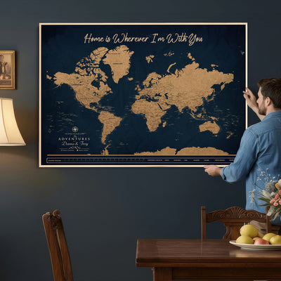 45598170-MGV-CV-36X24 - Custom Push Pin World Map Canvas Print | Personalized Travel Map Wall Art